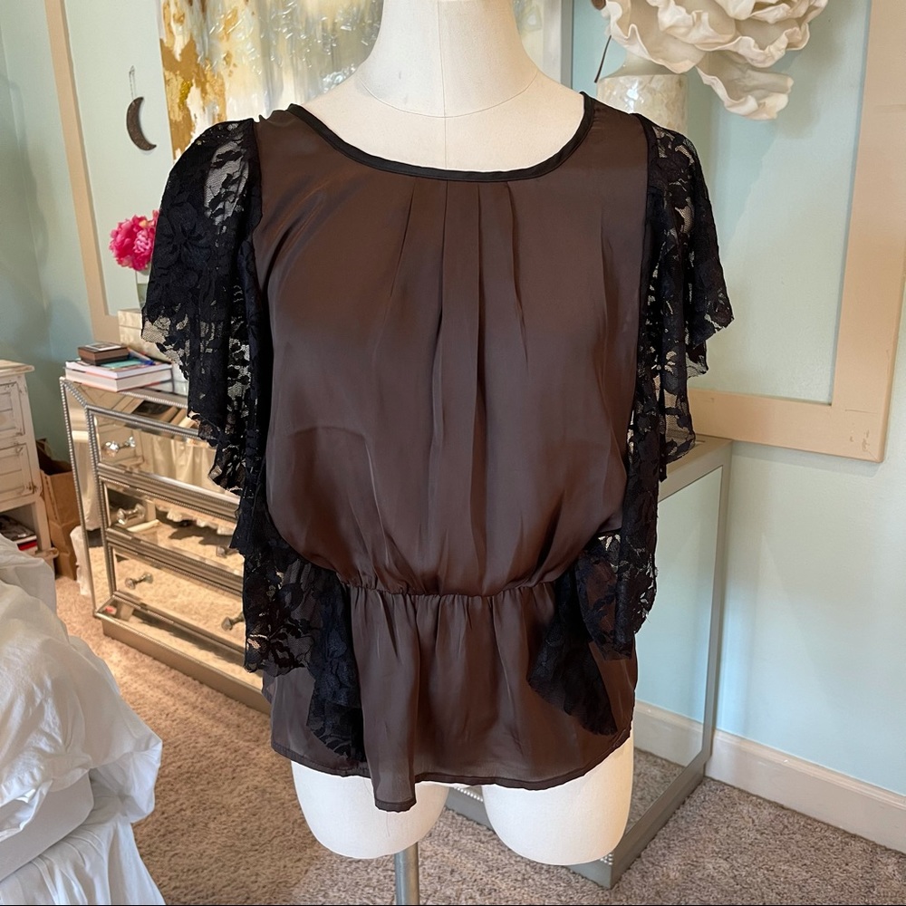 Forever 21 Army Green & Black Lace Blouse